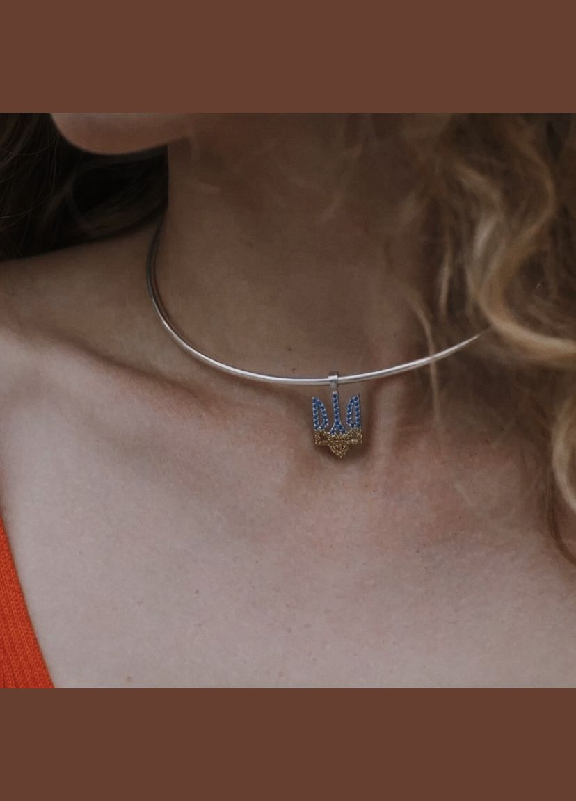 Срібний кулон Герб України - Тризуб (блакитні та жовті фіаніти) кулон під чокер 11032 Oniks (264024294)