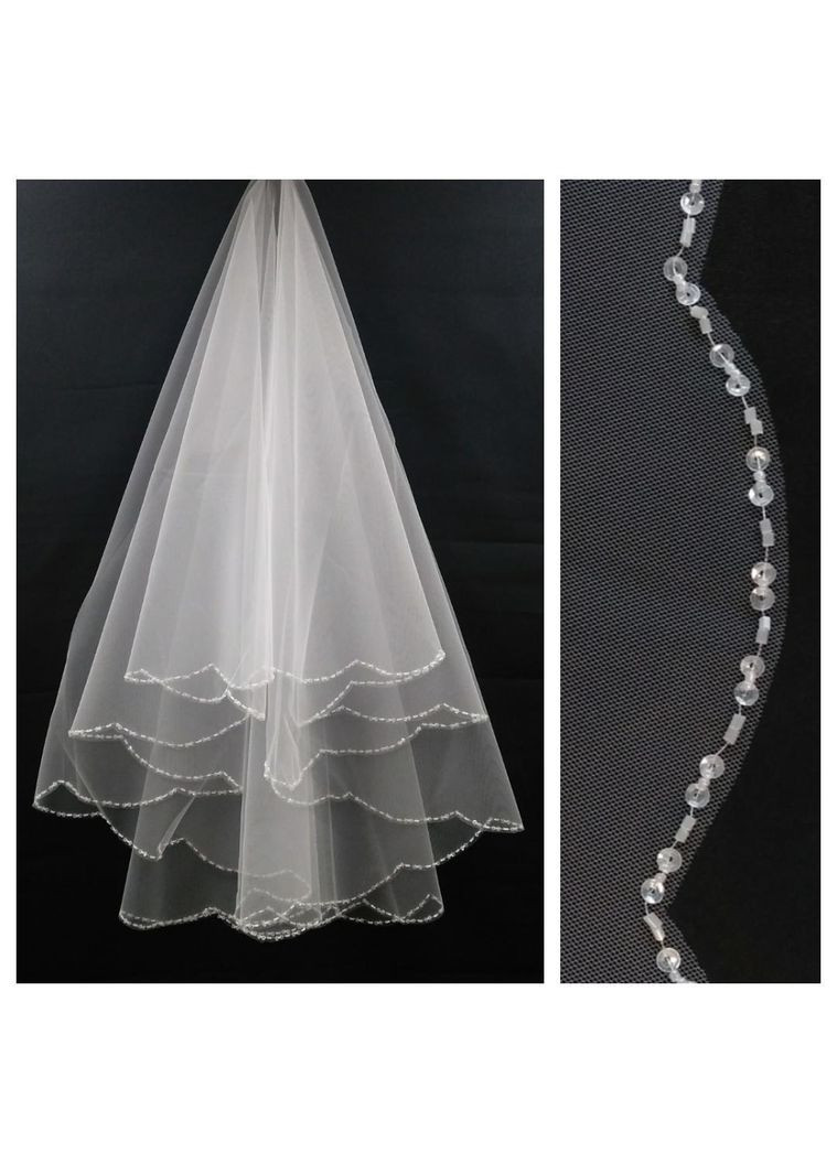 Фата з ручною вишивкою по краю 2510 біла, айворі No Brand (369162673)