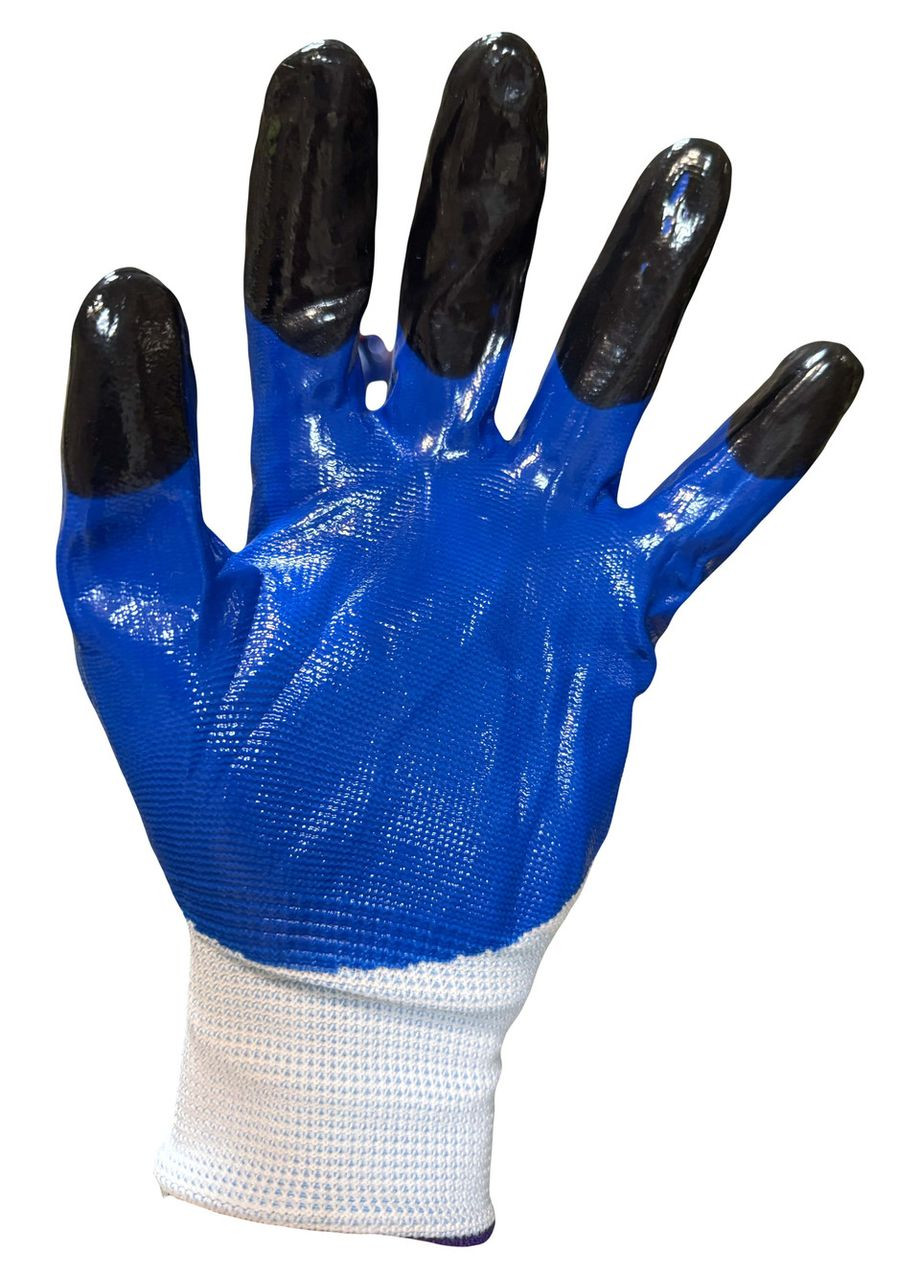 Рукавиці робочі чорний палець стрейч з гумовим покриттям сині Guris (371637469)