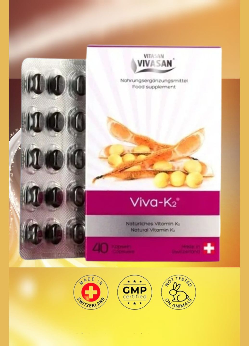 КАПСУЛЫ VIVA K-2 (вит К2+D3) остеопороз 40 шт, Швейцария Vivasan (293510616)