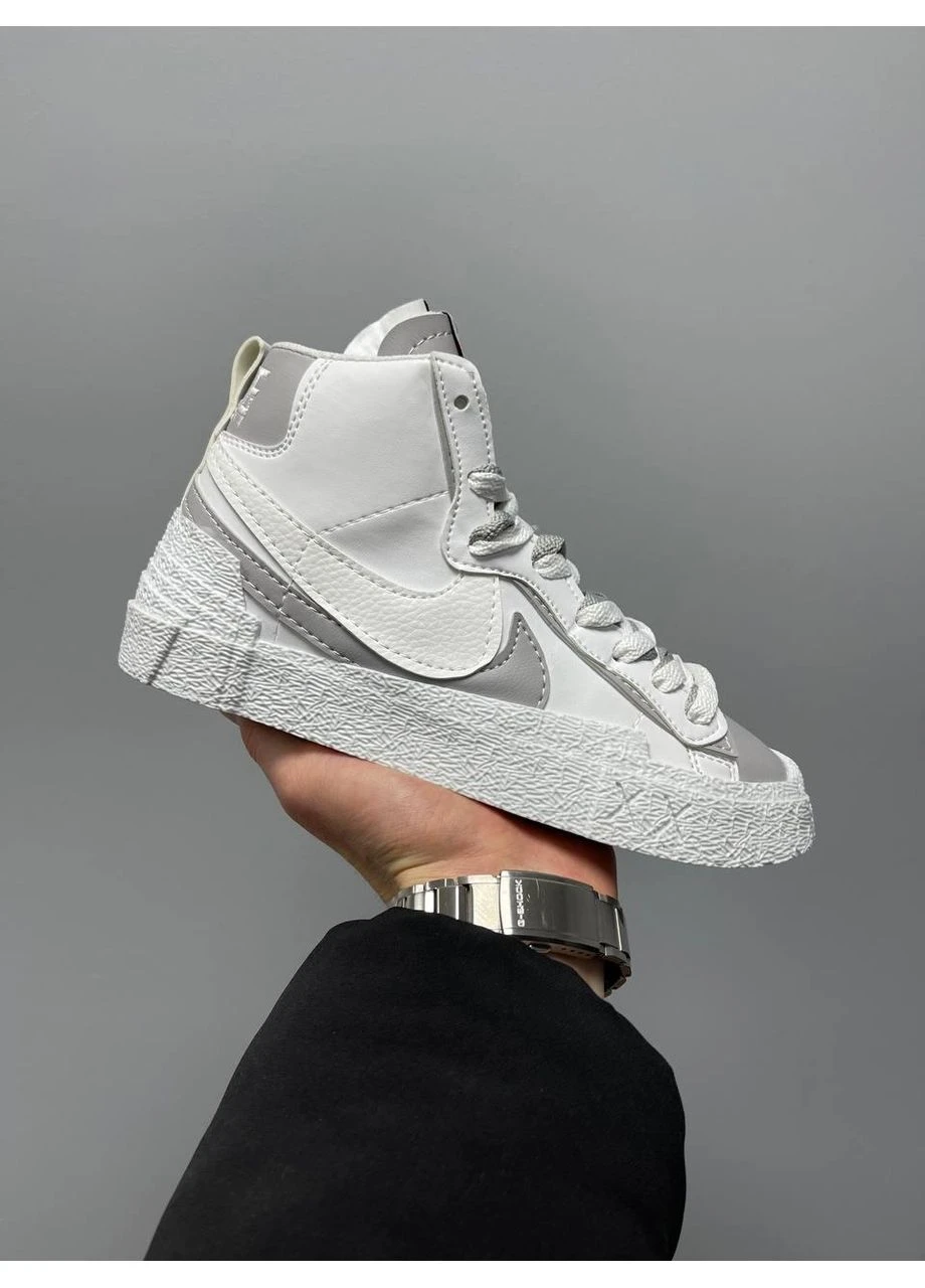 КРОССОВКИ ЖЕНСКИЕ NIKE BLAZER MID X SACAI GREY WHITE НАЙК БЛЕЙЗЕР БЕЛЫЕ No Brand белые демисезоны (390783152)