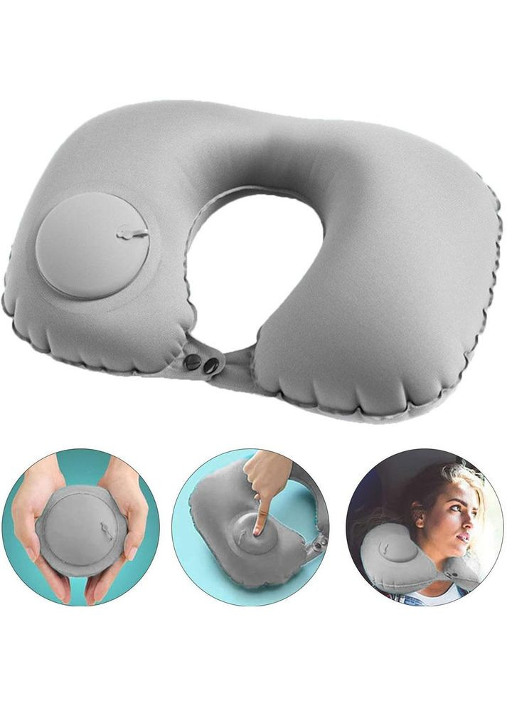 Подушка-підлогівник дорожня з вбудованим надувним клапаном сіра (IY0047) No Brand (339067173)