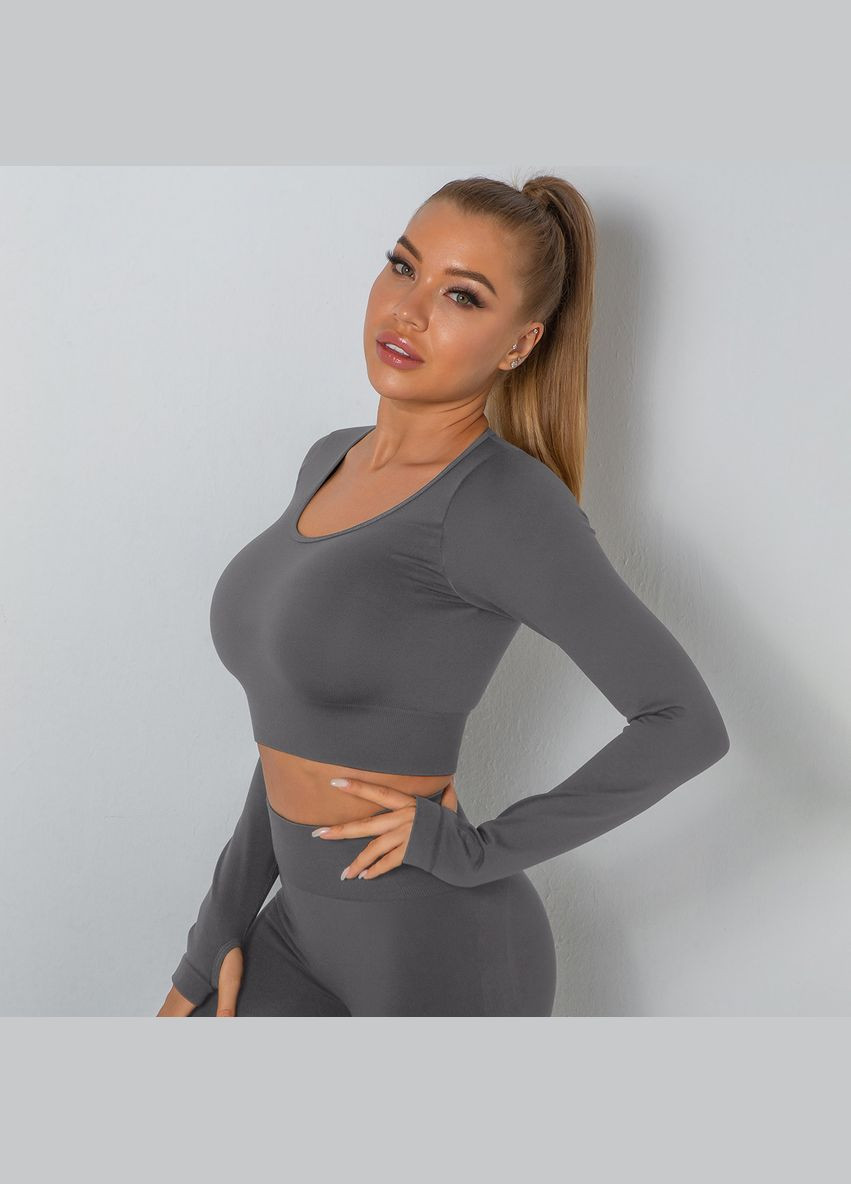 Комплект для фітнесу (спортивний костюм) рашгард та велосипедки 8838 L сірий Fashion (336547453)