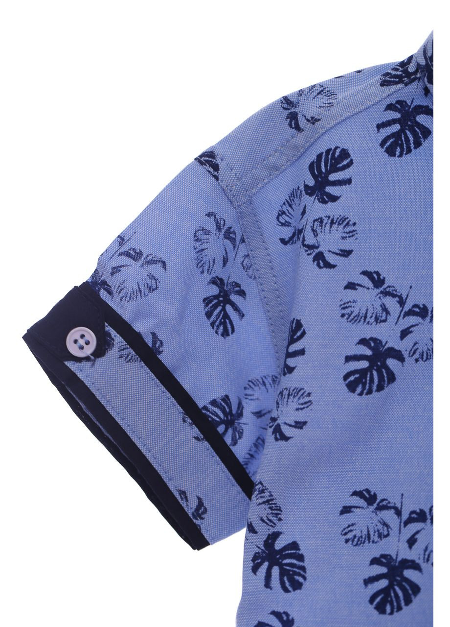 Сорочка з коротким рукавом для хлопчика бавовняна з листочками блакитна 110 см (37962) BABYKROHA (297198285)