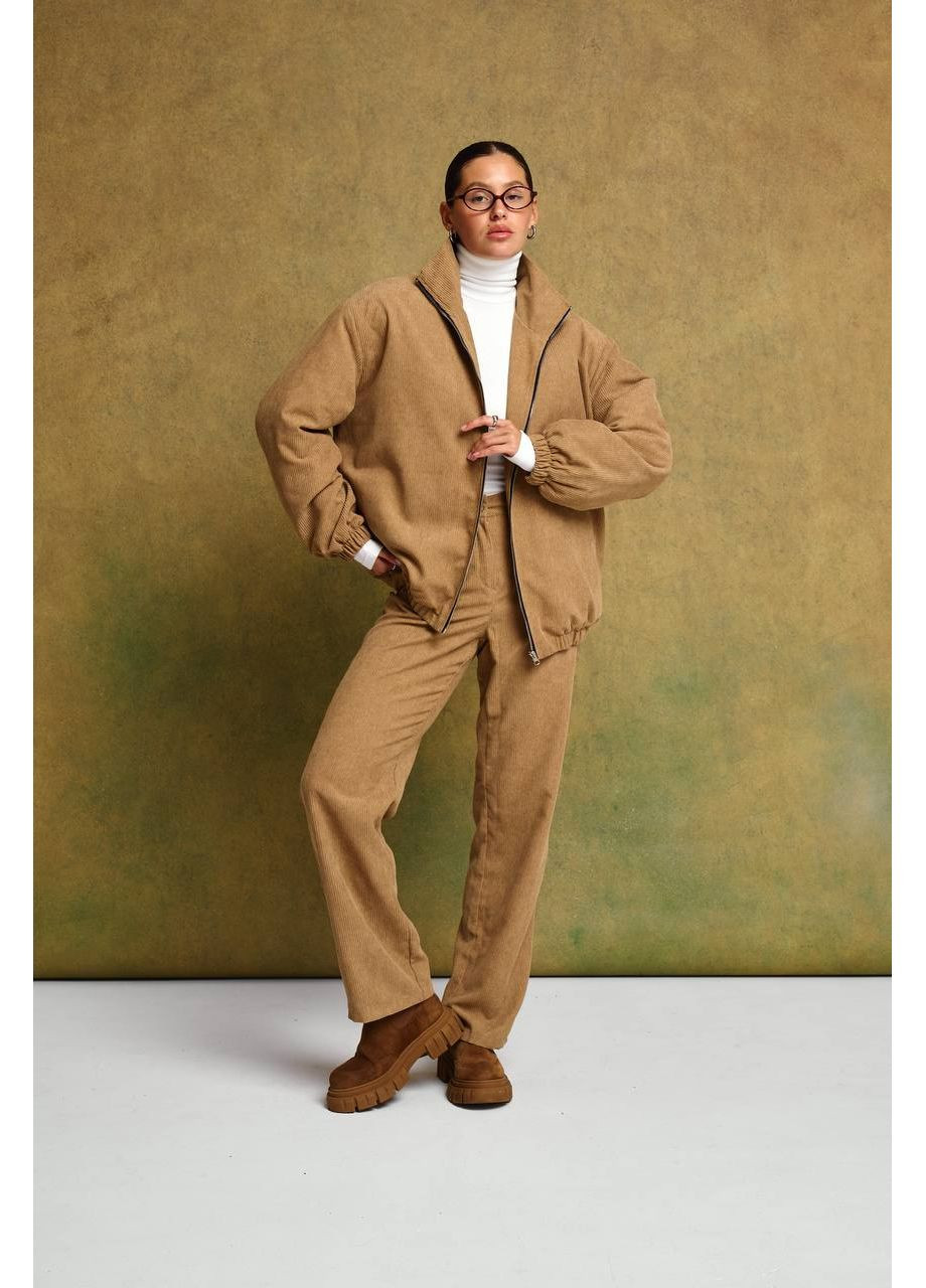 Бомбер женский вельветовый с эко пухом – черный, бежевый (универсальный размер) Vione на молнии (368708993)