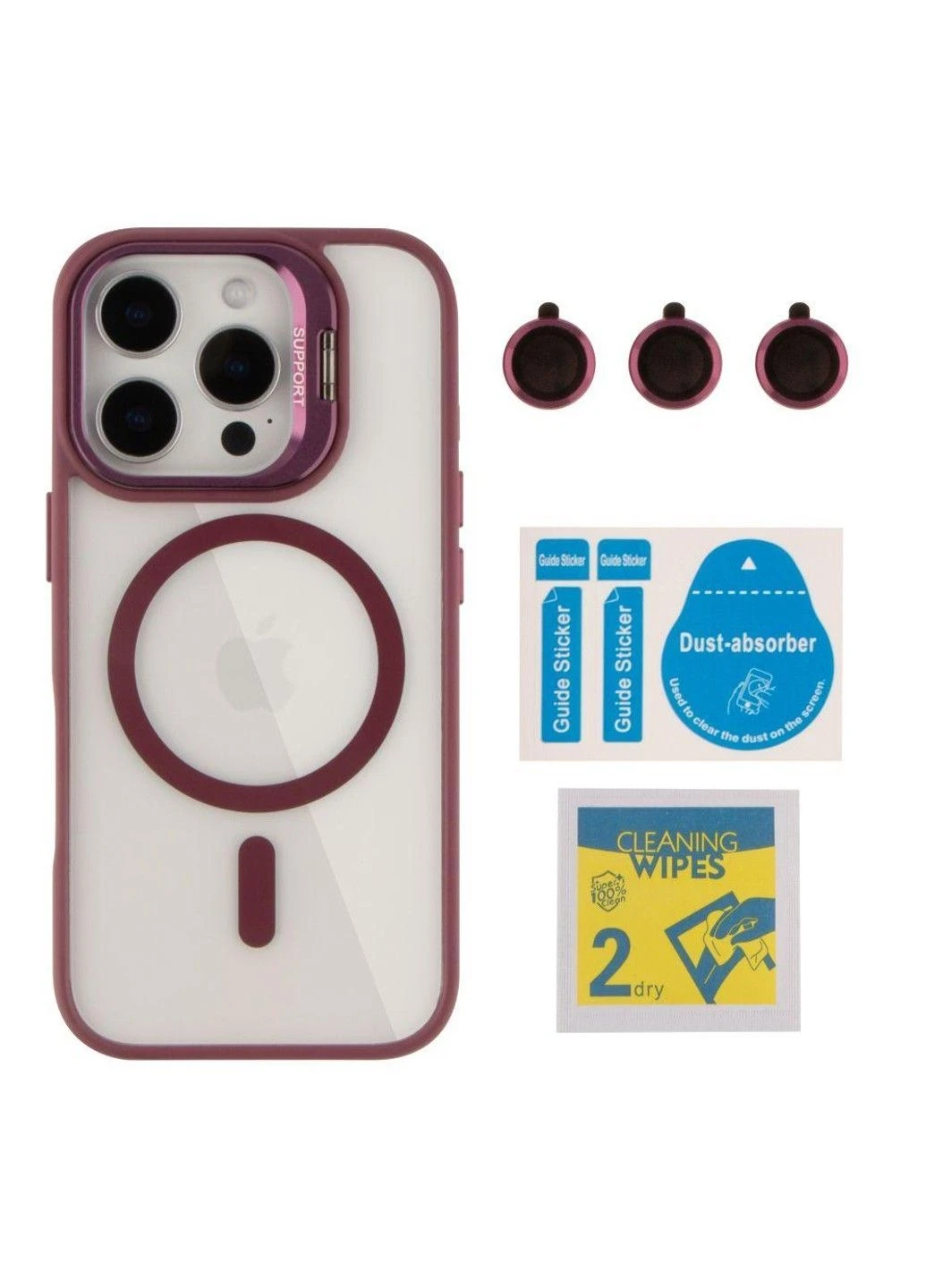 Чохол TPU+PC+Metal Stand Case with MagSafe and Camera Lenses для iPhone 16 Pro Max Plum No Brand (382769874)