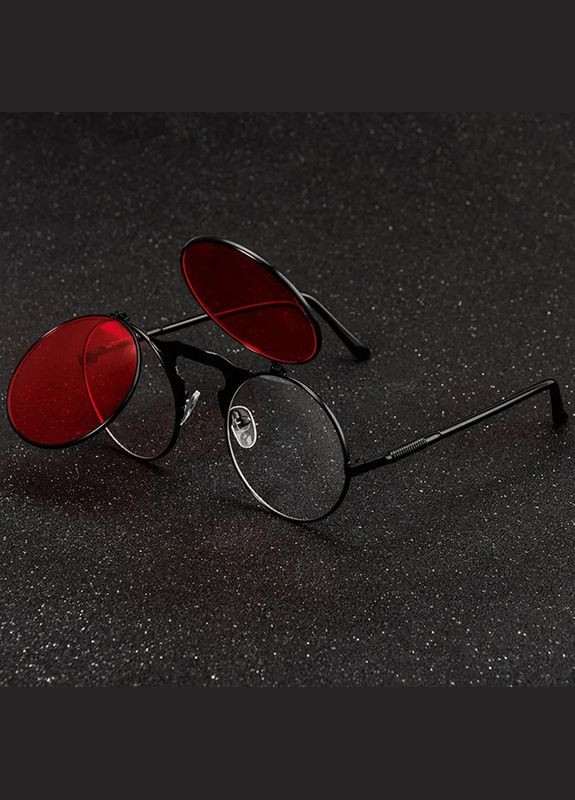 Окуляри з подвійними лінзами іміджеві сонцезахисні круглі у стилі Steampunk червоного кольору унісекс LIGHT (315889525)