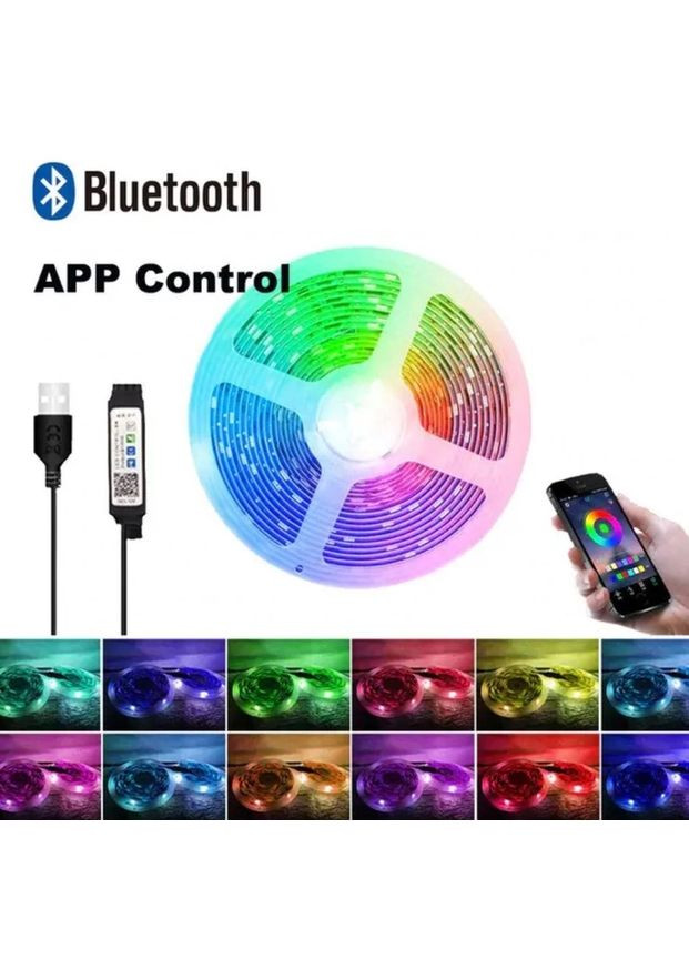 Світлодіодна LED стрічка RGB 5050 з додатком Bluetooth. комплект 5 метрів від USB No Brand (282842305)