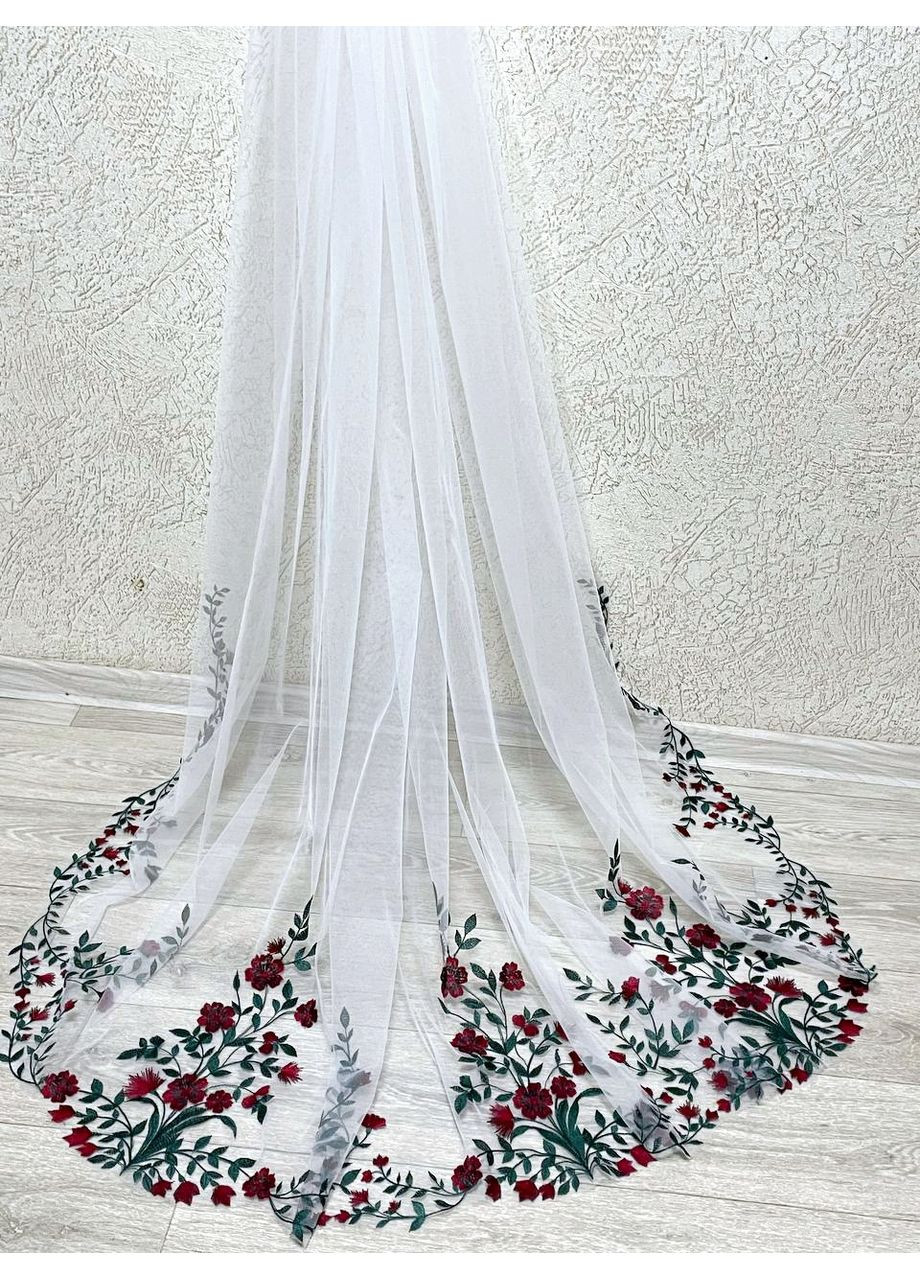 Длинная свадебная фата с вышивкой внизу 2,5м, Айвори, белый. No Brand (369162319)