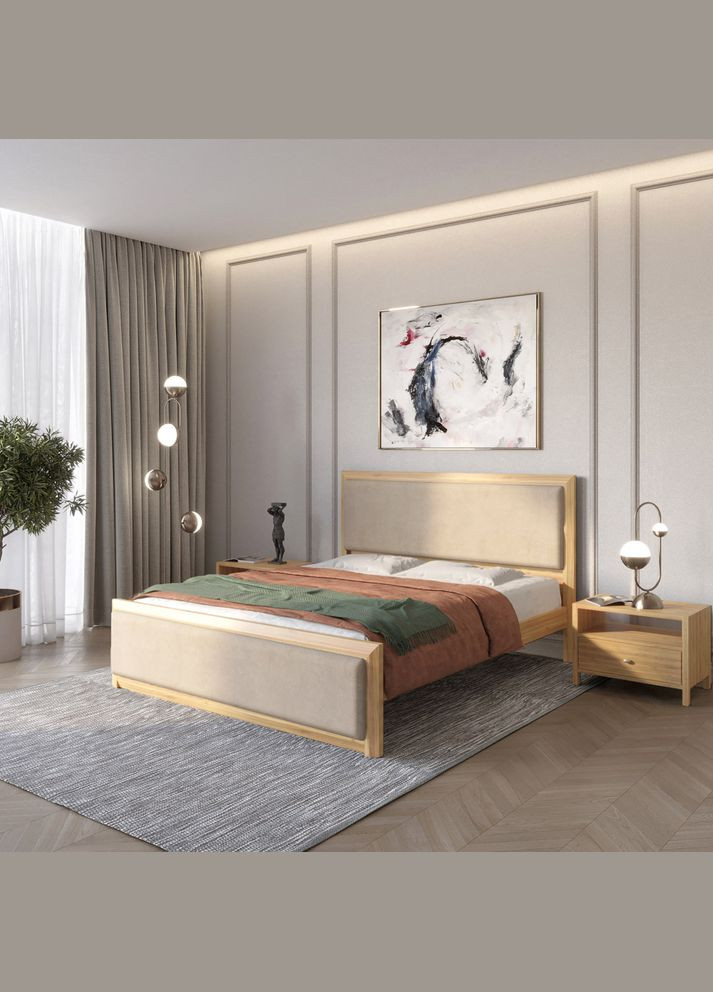 Односпальне дерев'яне ліжко Барселона Б4 (S0505Y30R)/Аляска 23 (Бежевий) 90х200 см (MBG-12939) Mebigrand (366087227)