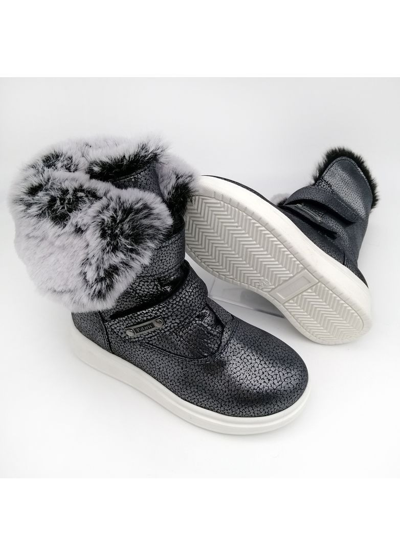 Серые спортивные, повседневные, джинсовые, кэжуал зимние ботинки зимние для девочки, кожаные на липучках с отворотом. Palaris