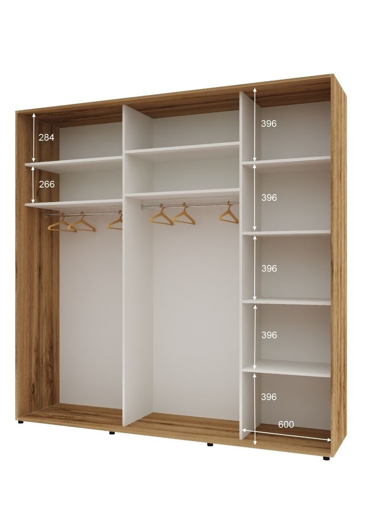 Шафа-купе тридверна 230*60*210 см Дуб золотий ДСП + Дзеркало + ДСП Стандарт Комфорт Меблі (360470424)