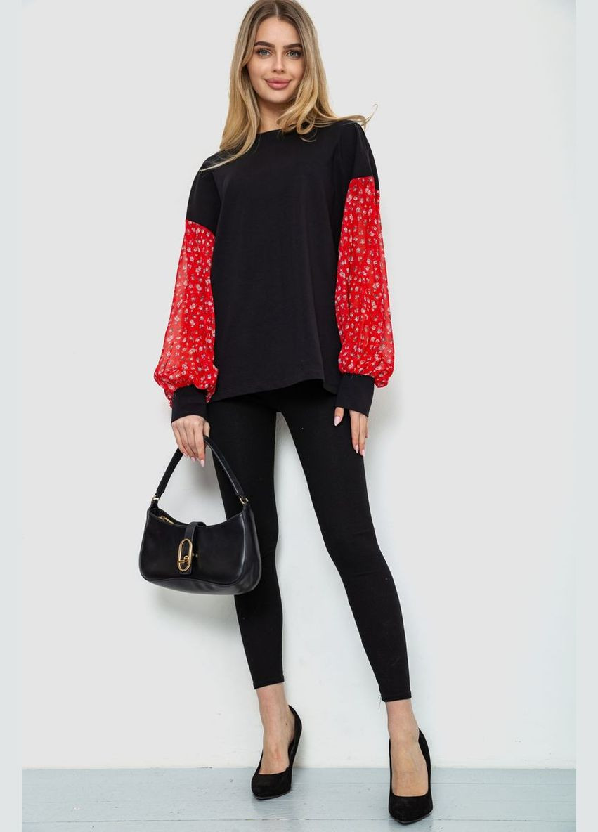 Черная демисезонная блуза с шифоновыми рукавами, цвет красный, Kamomile