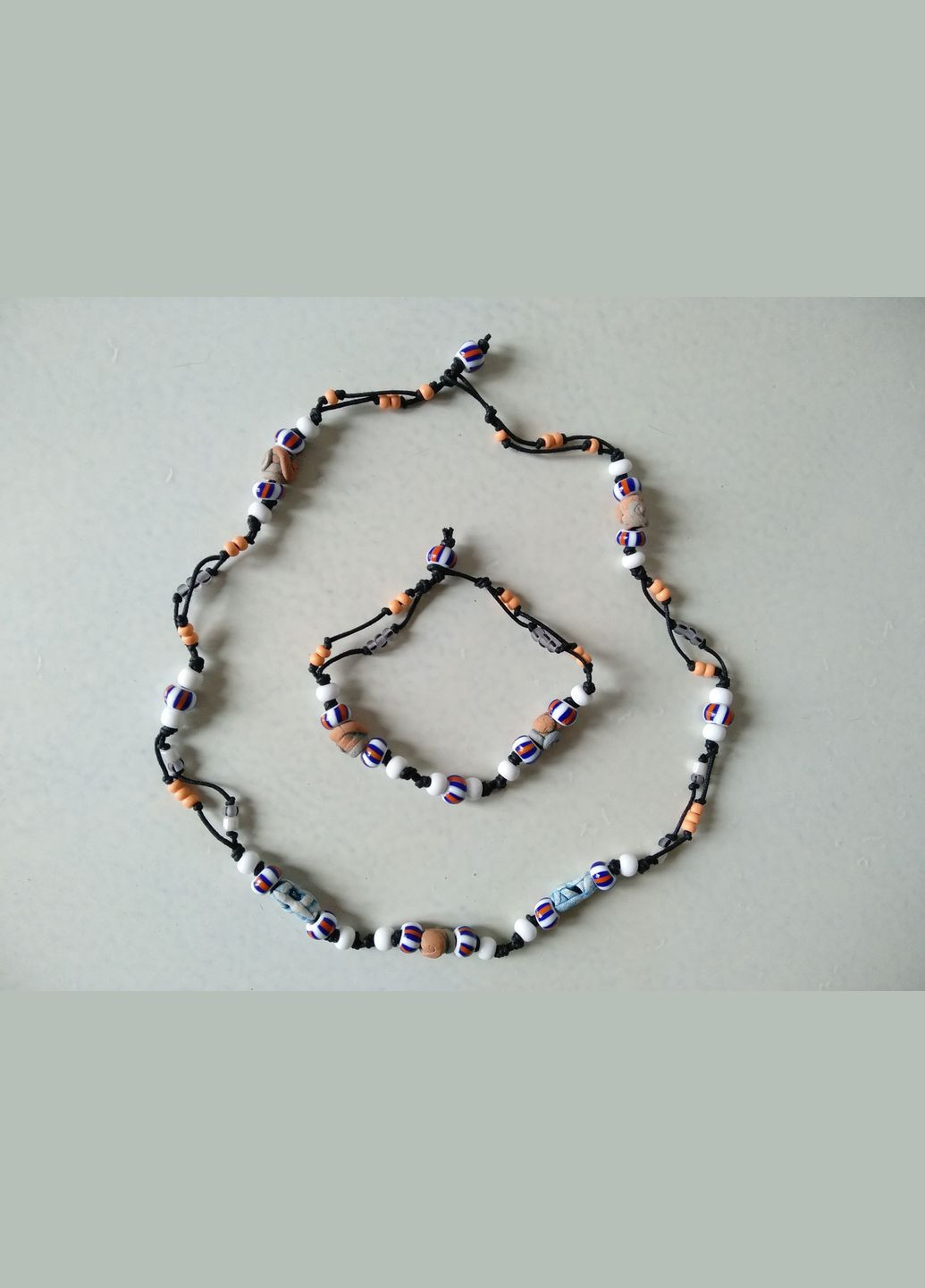 Комплект: керамічні браслет і намисто ручної роботи з чеським скляним бісером №4 Коти&Ангели (302316660)