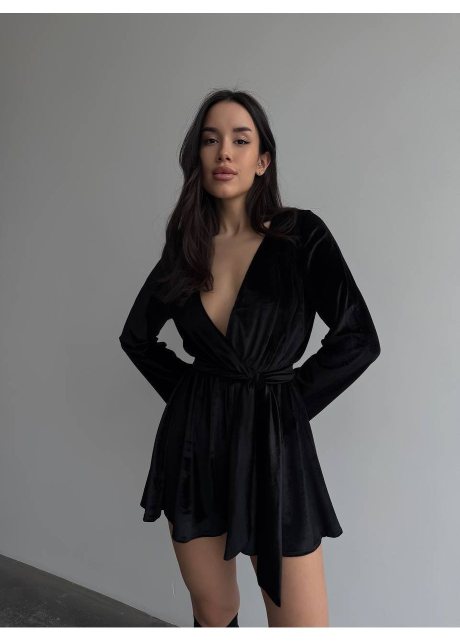 Жіночий велюровий комбінезон Osoblyva комбінезон-шорти чорний