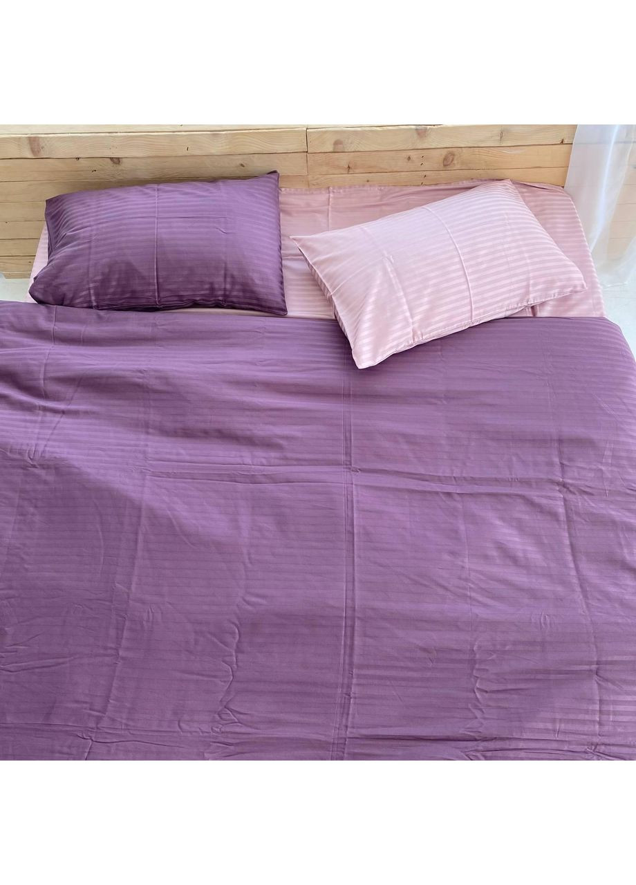 Постельное белье Пудра+Фиолетовая страйп сатин PREMIUM Полуторный размер, наволочки 70/70 No Brand (364220448)