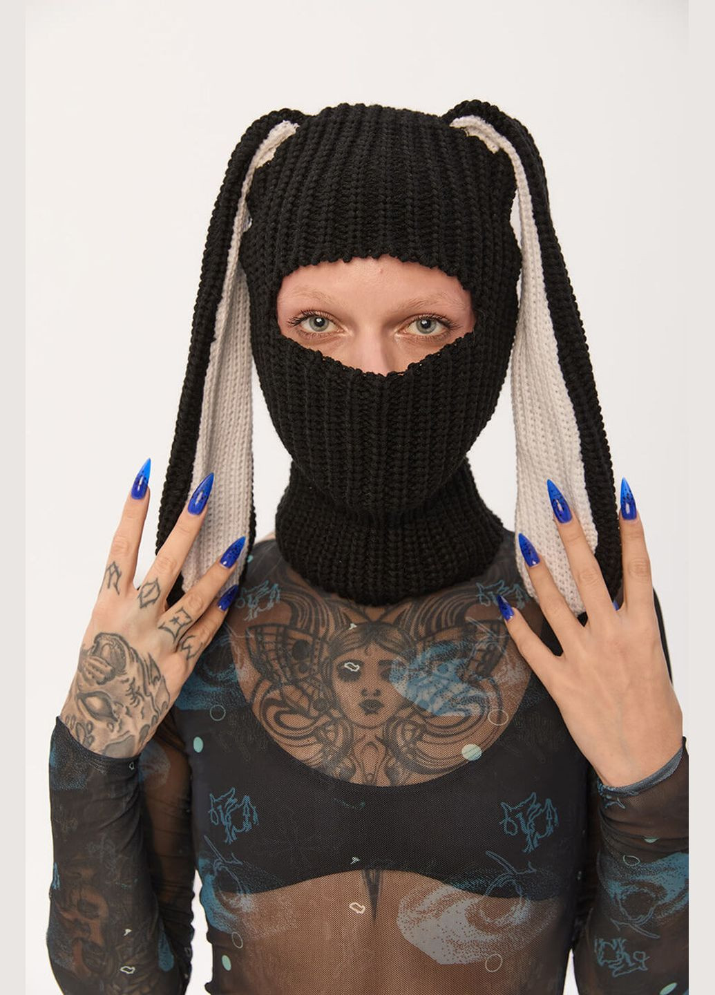 ТУР женская балаклава с ушками черного цвета "банни" однотонный черный производство - Украина