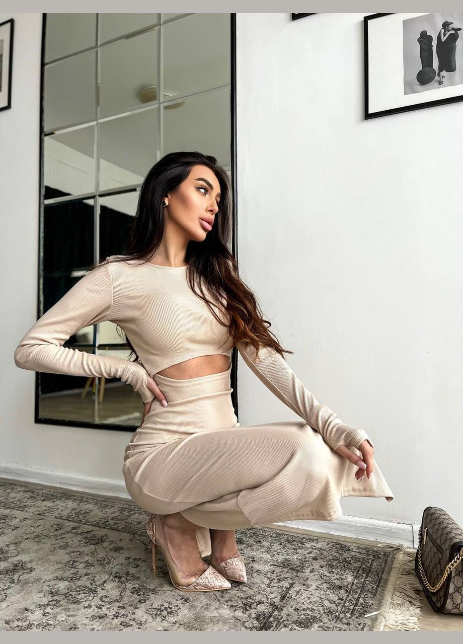 Бежевое кэжуал платье N.Family однотонное