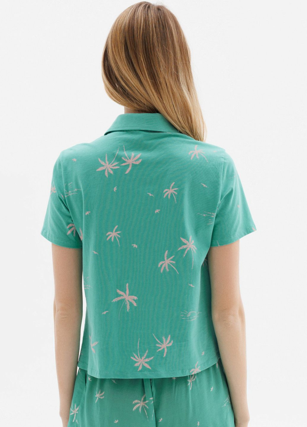 Бирюзовая повседневный рубашка с рисунком Roksana с коротким рукавом