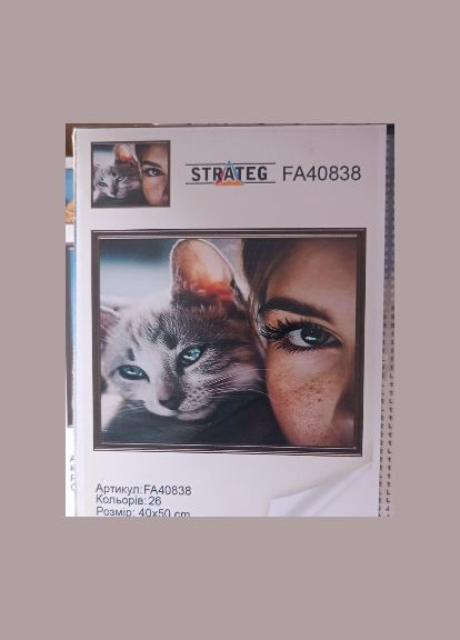 Алмазна вишивка коти на підрамнику Кішка друг 40х50 Алмазна мозаїка дівчина круглими стразами FA40838 Strateg (313402600)