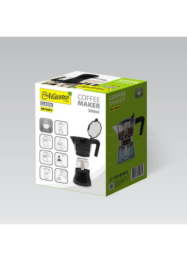 Кавоварка гейзерна MR-1658-6 300 мл 6 чашок чорна Maestro (361398519)