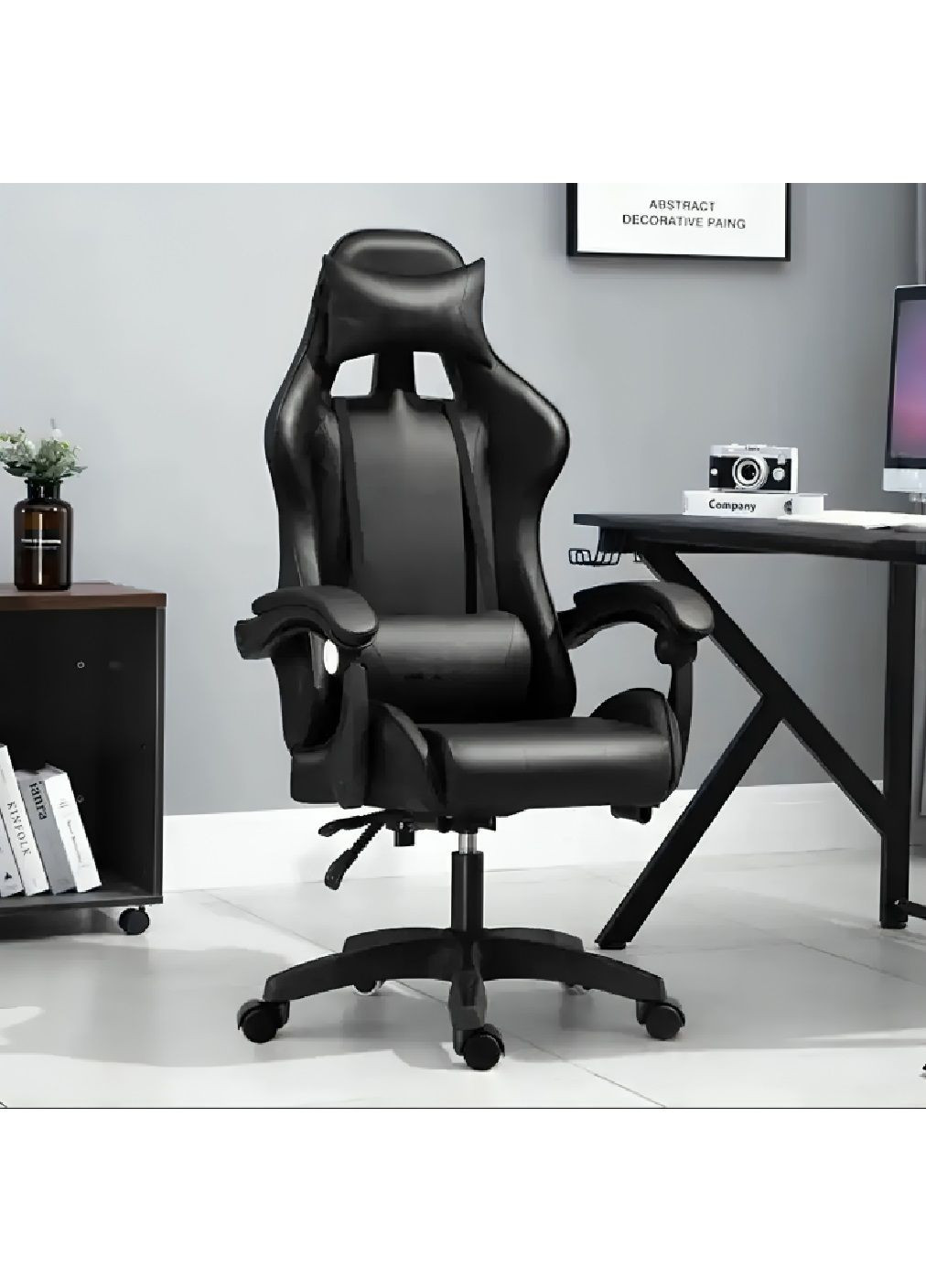 Ігрове офісне регульоване крісло з екошкіри з анатомічною формою підлокітниками знімними подушками (481281-Prob) Чорне Unbranded (359701915)