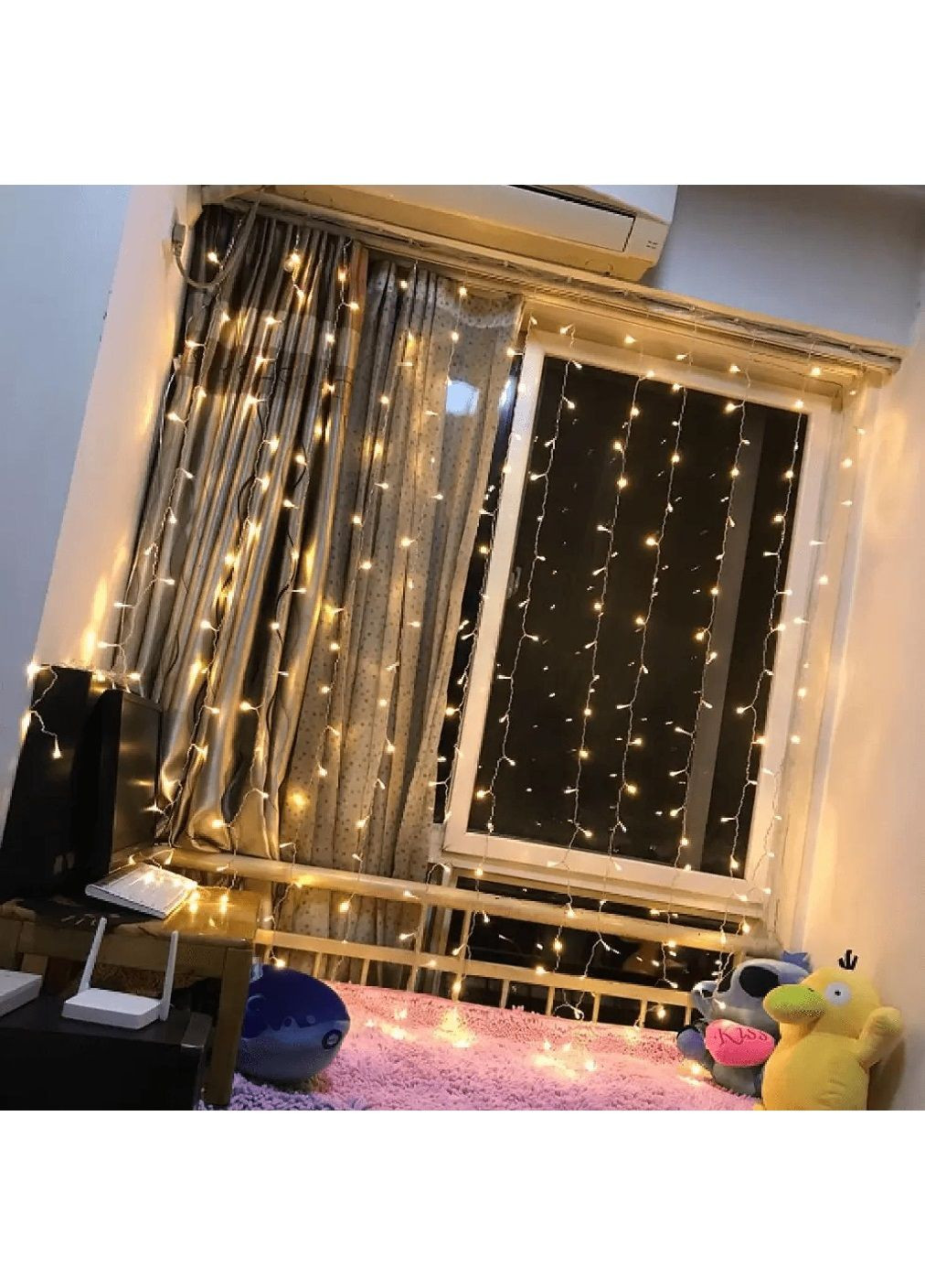 Світлодіодна внутрішня гірлянда штора завіса на вікно з живленням від мережі 2х1,5 м 192 LED (478639-Prob) Тепла біла Unbranded (307867800)
