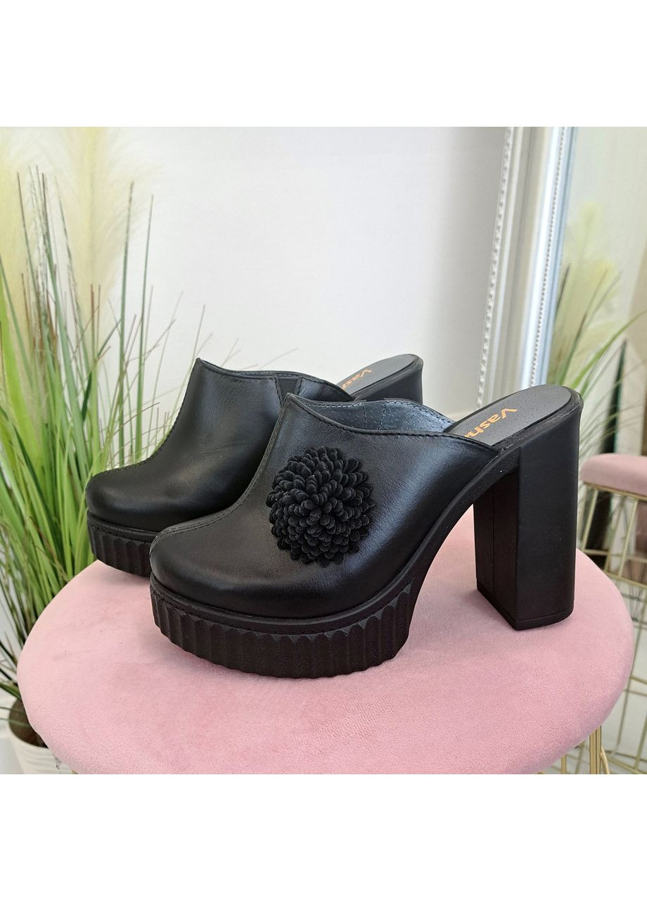 Жіночі шкіряні чорні сабо на тракторній підошві. 37 розмір Vasha para (362355005)