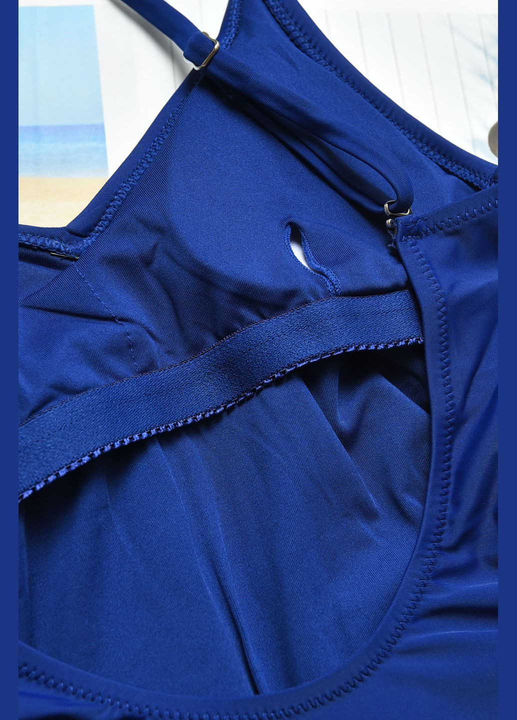 Темно-синий летний купальник подростковый тёмно-синего цвета с принтом слитный Let's Shop