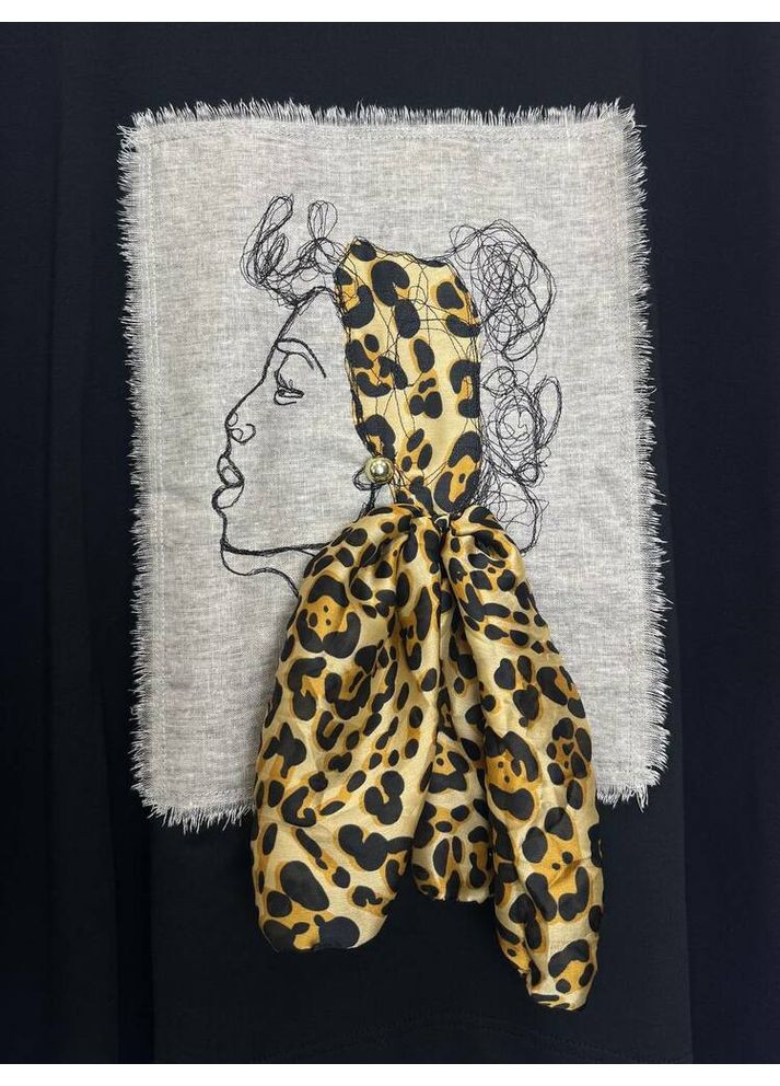 Черный женский свитшот oversize леопардовый платок mknk90901 Modna KAZKA (363264160)