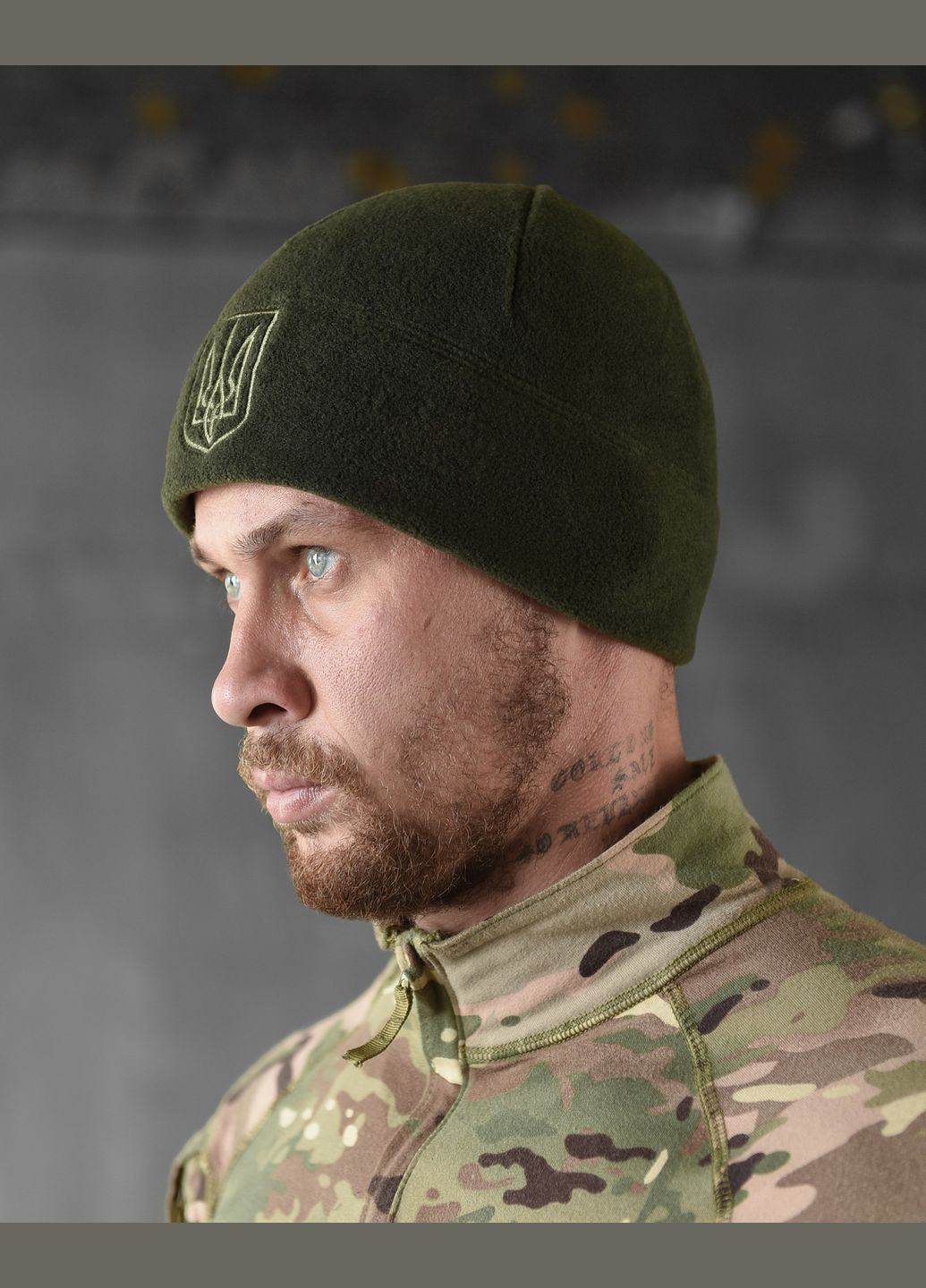 Тактическая шапка на флисе с Гербом олива No Brand (303358532)