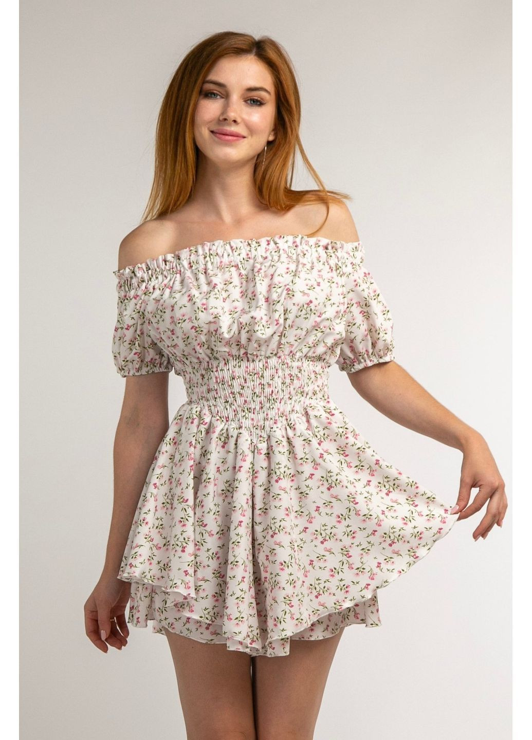 Комбінезон міні із коротким рукавом в квітку CHICLY комбінезон-шорти квітковий білий повсякденний, кежуал софт