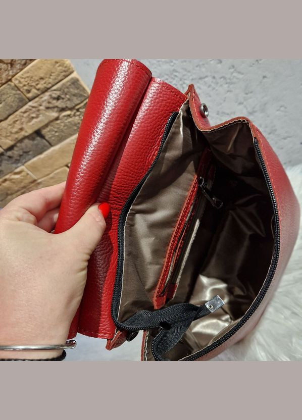 Красная кожаная женская сумка рюкзак трансформер через плечо Serebro (306642377)