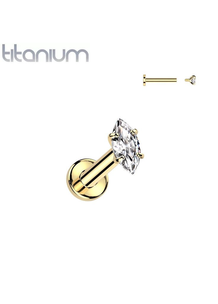 Серьга лабрет из титана для пирсинга уха, губ TIL055-1608-GDC с кристаллом (1.2мм; 8мм; ) Spikes (333342329)