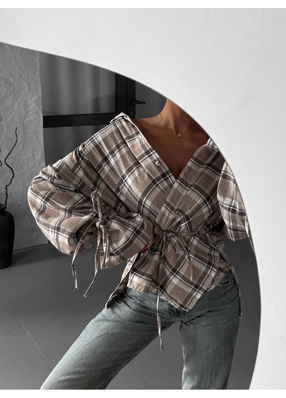 Бежевая повседневный рубашка в клетку Україна с длинным рукавом