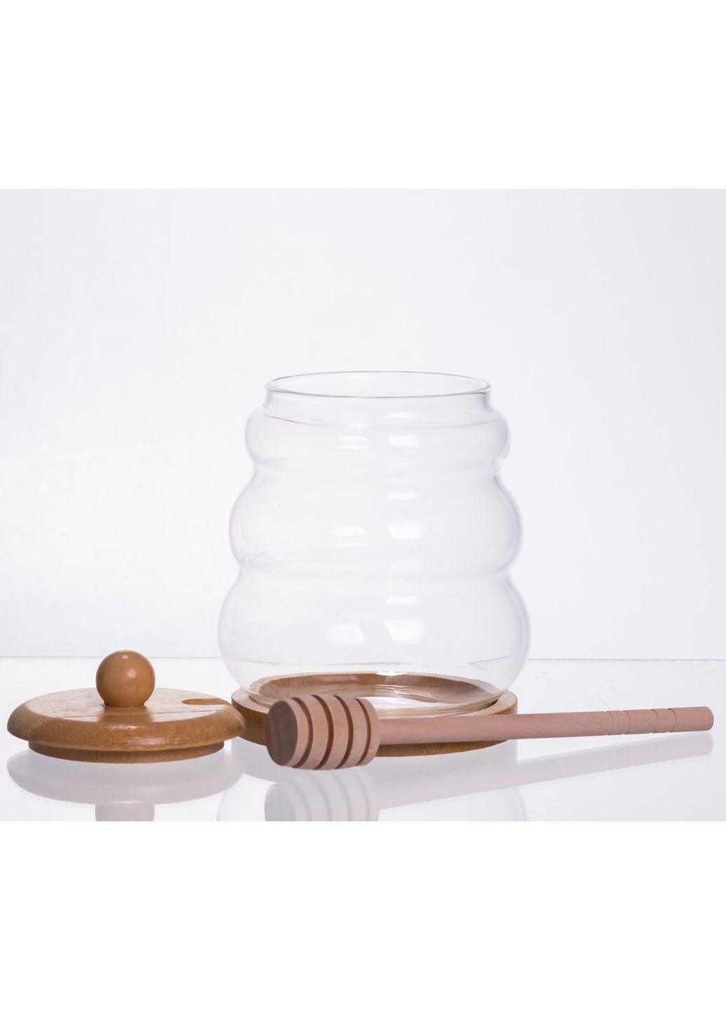 Медівниця скляна 350мл з кришкою та ложкою для меду та десертів прозора банка для зберігання Yiwu (370432572)