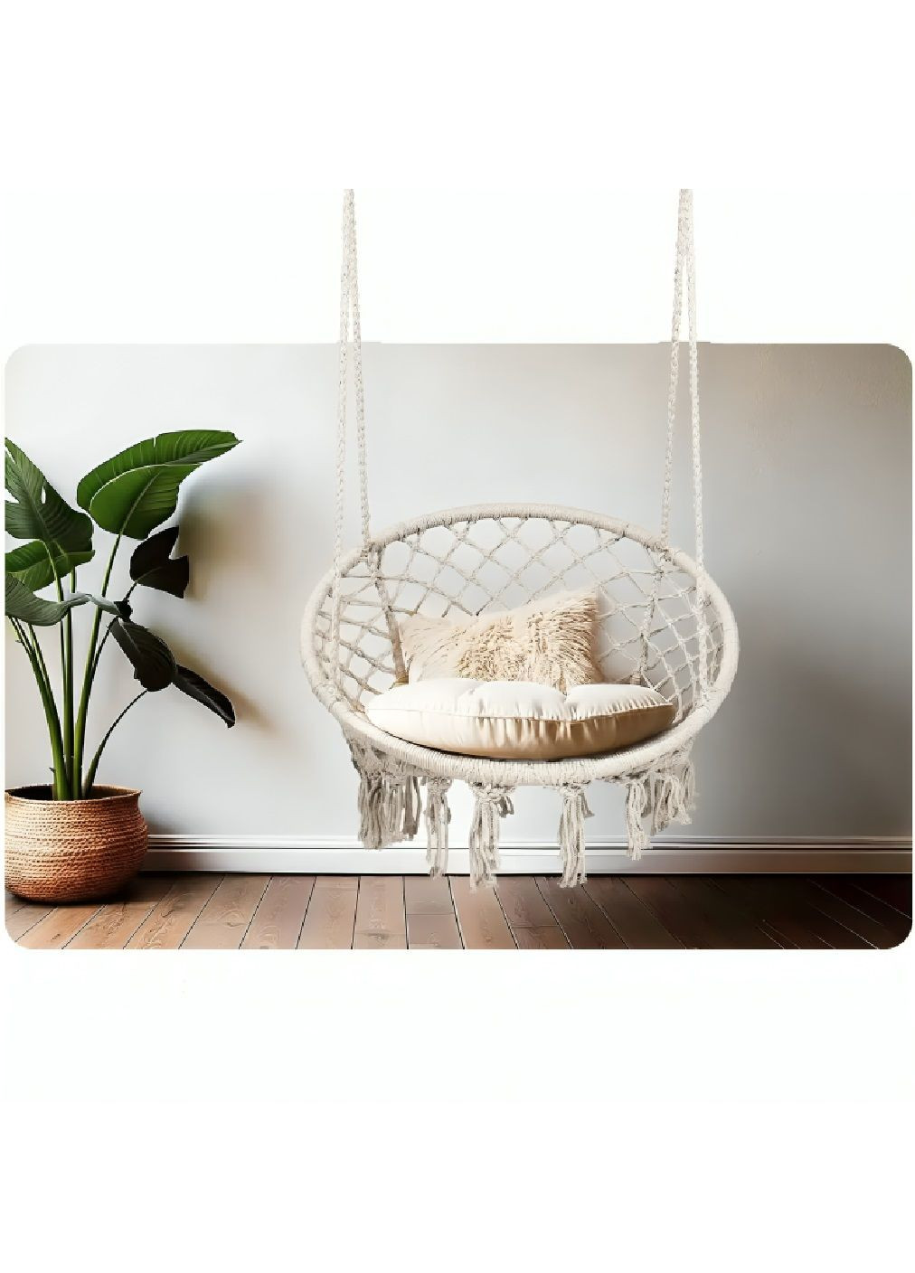 Садове крісло гойдалка в стилі бохо підвісне плетене зі спинкою максимальне навантаження 150 кг (480255-Prob) Бежеве Unbranded (332256935)