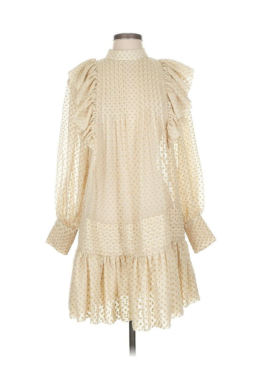 Светло-бежевое платье H&M в горошек