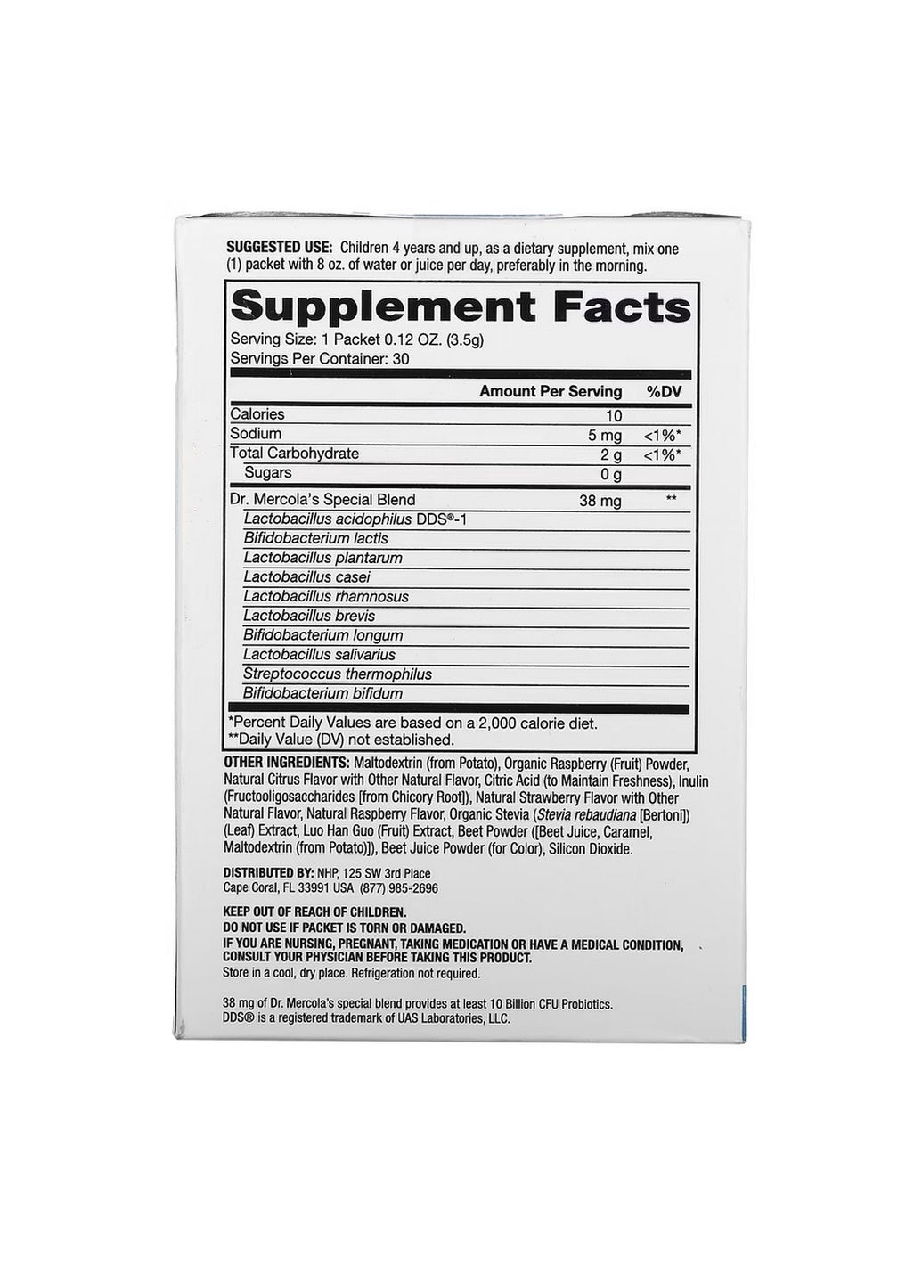 Пробиотики и пребиотики Complete Probiotics for Kids, 30 пакетиков Малина Dr. Mercola (294929126)