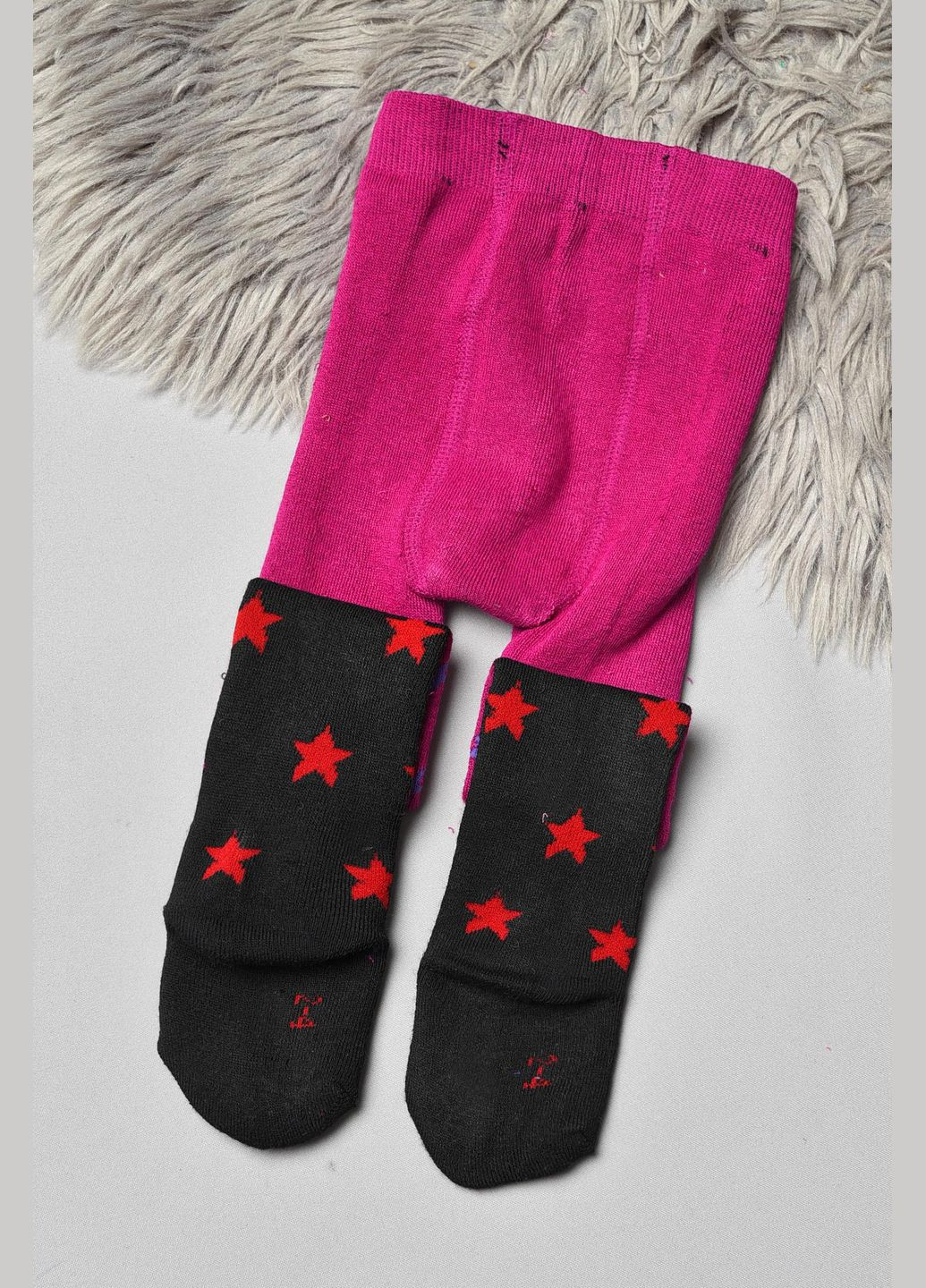 Колготы детские махровые для девочки черно-фиолетового цвета с принтом Let's Shop (304024400)