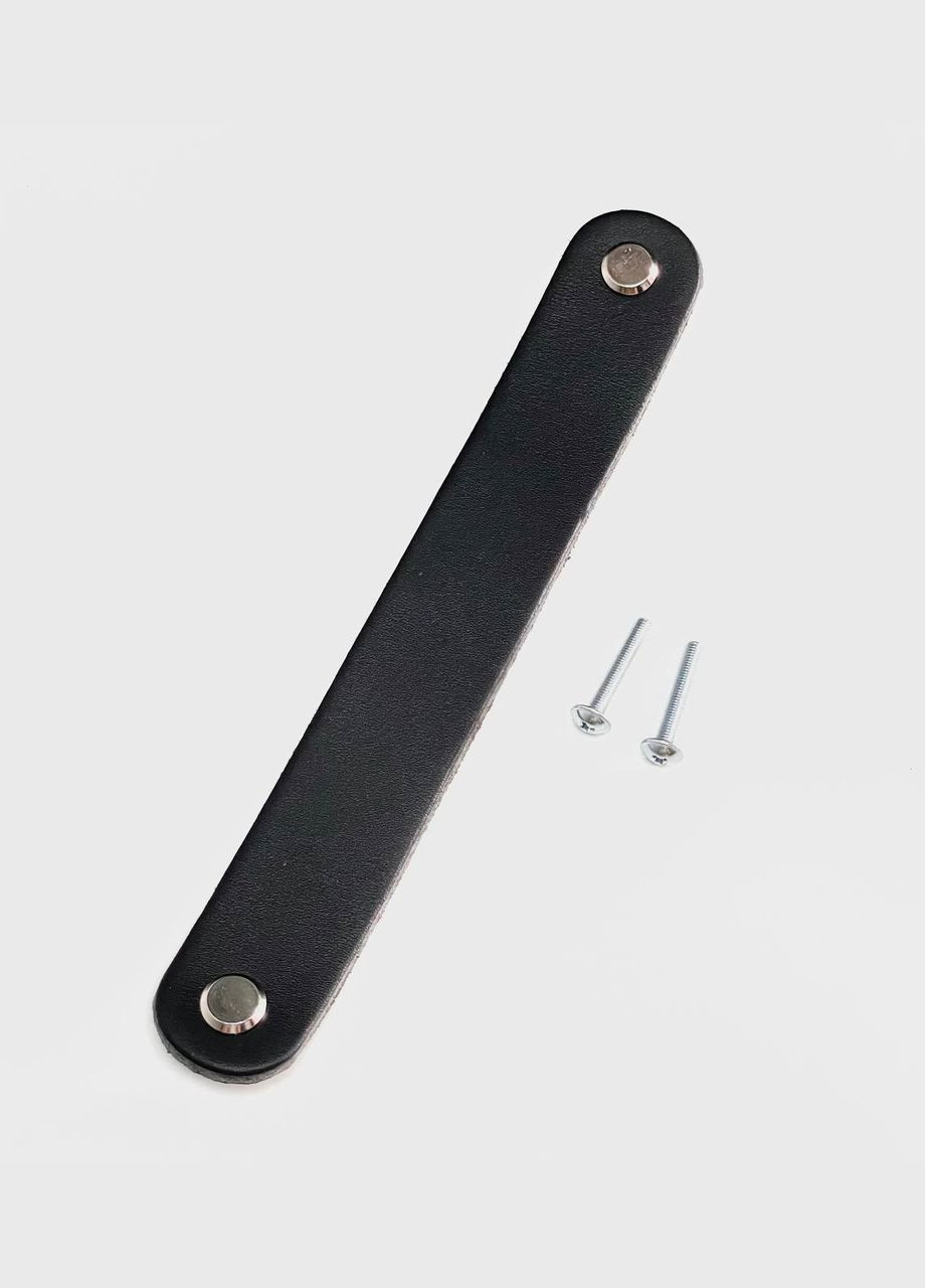 Ручка для меблів чорна з натуральної шкіри "Полоса" закруглена шкіряна ручка, чорна, фурнітура нікель, на 2 кріплення, 165*25 мм No Brand (328262991)