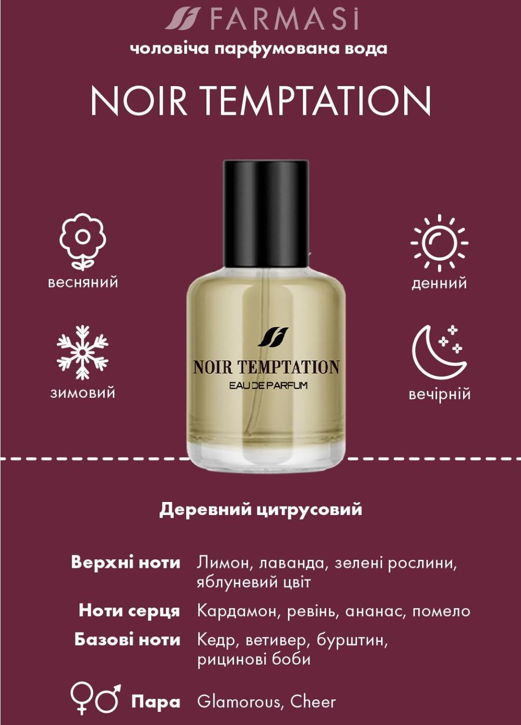 Чоловіча парфумована вода Noir Temptation 50 мл Farmasi (282956782)
