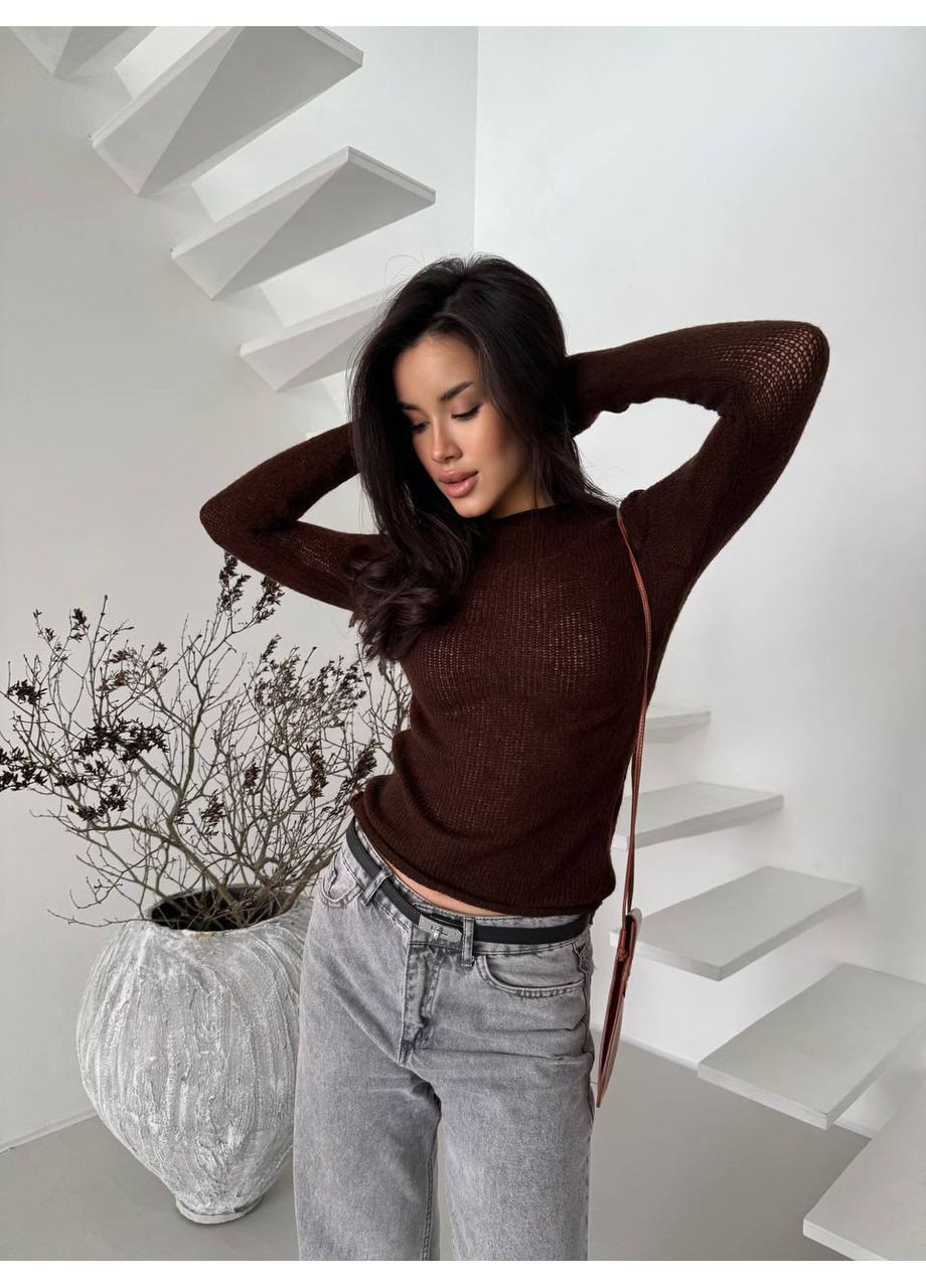 Коричневий жіноча в'язана напівпрозора кофтинка No Brand Б1466-097/1
