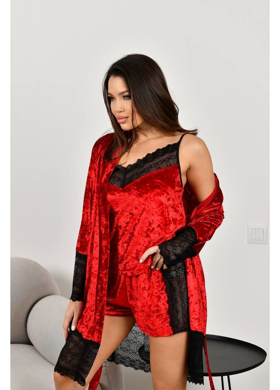 Алая всесезон велюровая пижама тройка No Brand