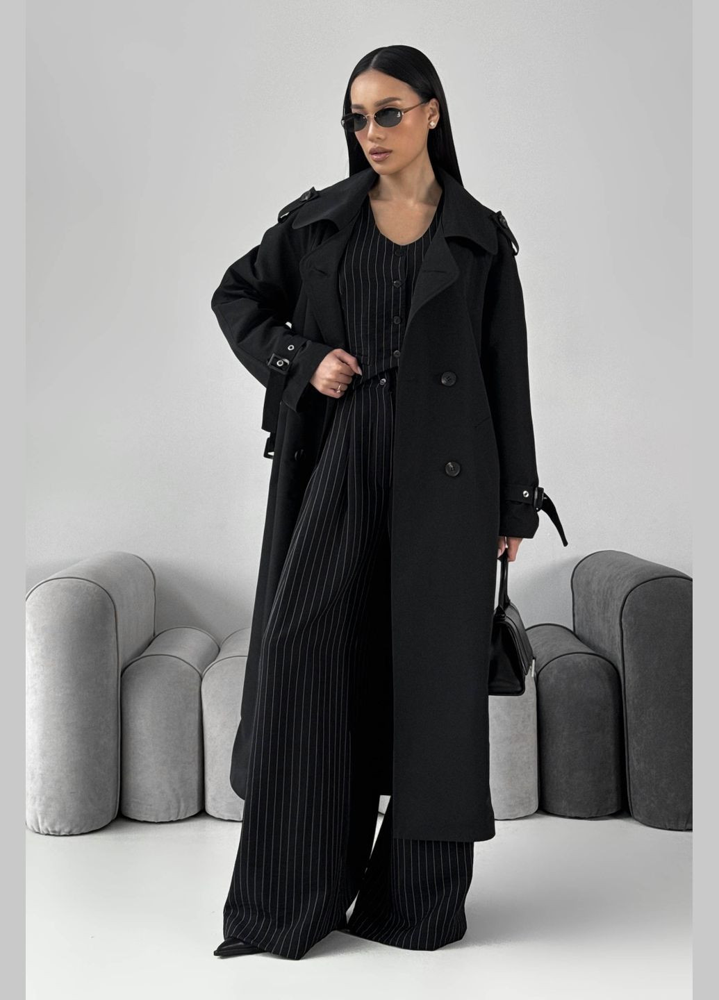 Черное демисезонное Тренч Liton