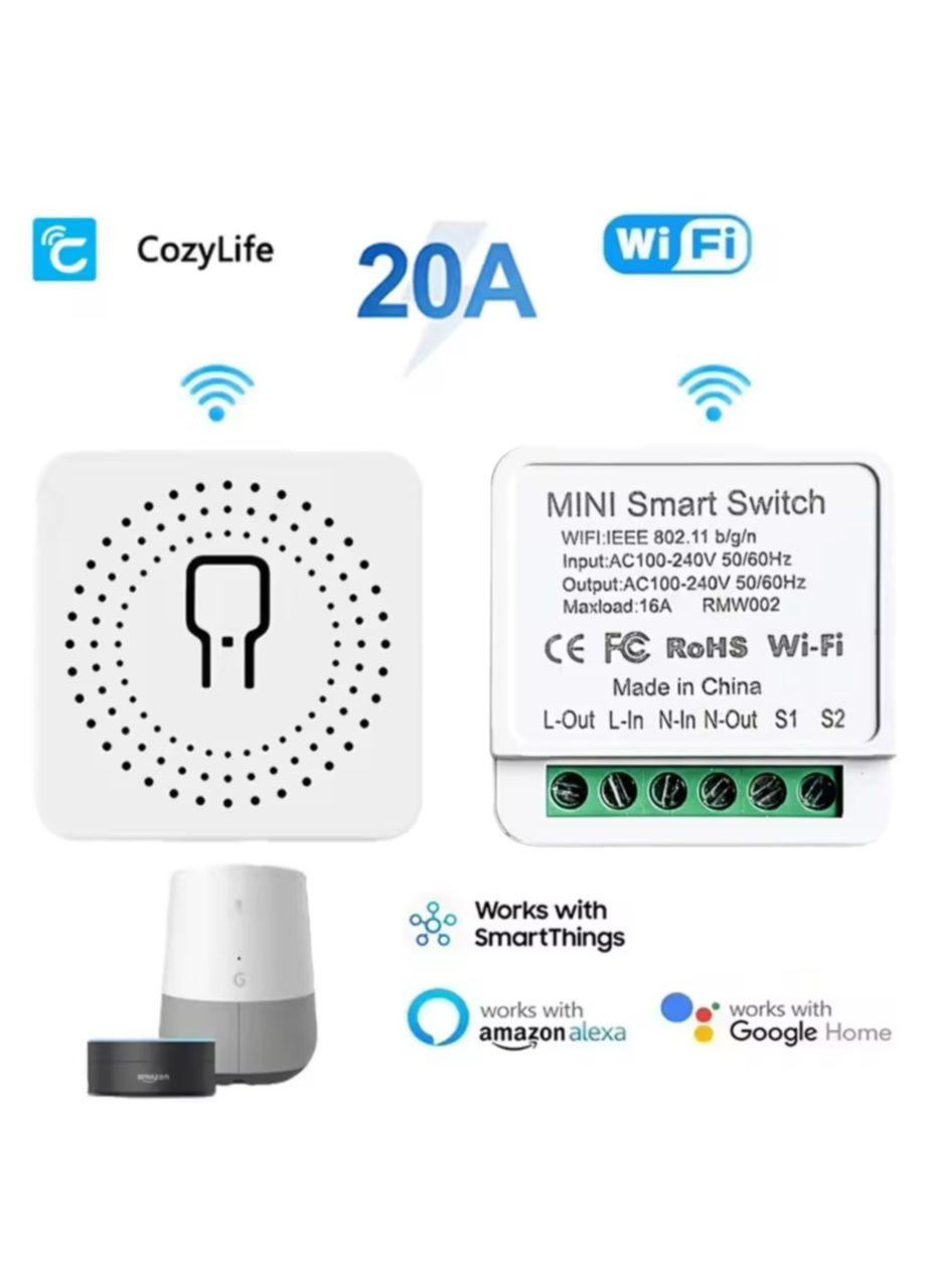 Дистанційний WiFi вимикач Розумне смарт реле для розумного будинку 20А TUYA (347641188)