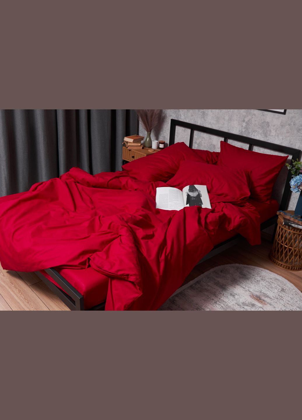 Комплект постельного белья Бязь Gold Люкс евро 200х220 наволочки 2х50х70 (MS-820003126) Moon&Star Cherry Red (288043886)