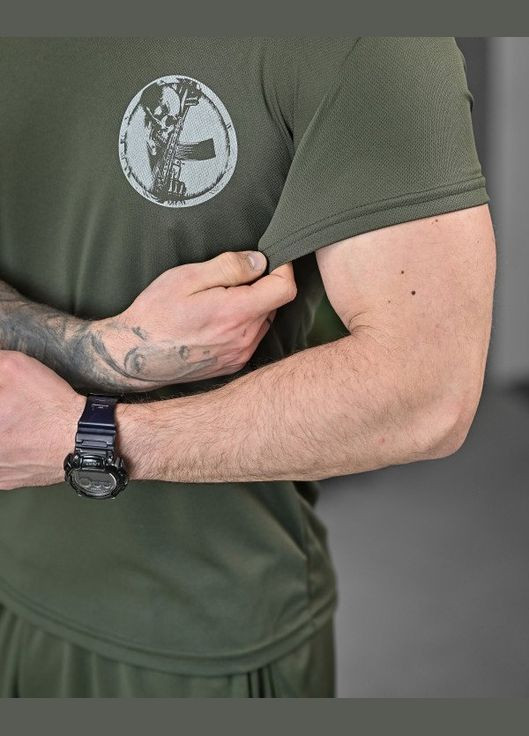 Тактический летний мужской костюм с принтом девушки футболка+шорты олива No Brand