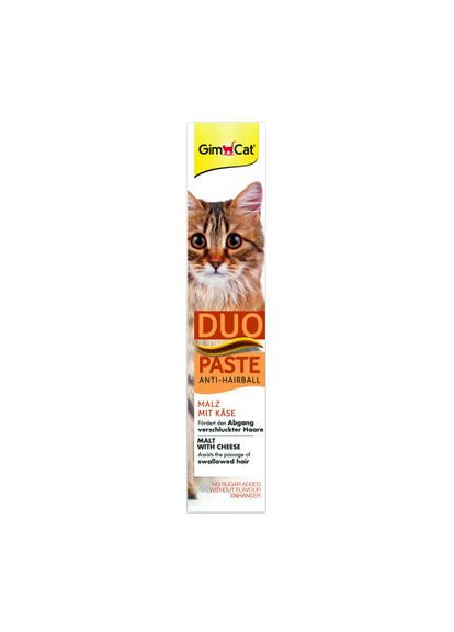 Паста для кошек с чувствительным пищеварением GimCat DUO PASTE Anti-hairboll malt with cheese мальт и сыр, 50 г Gimborn (338783088)
