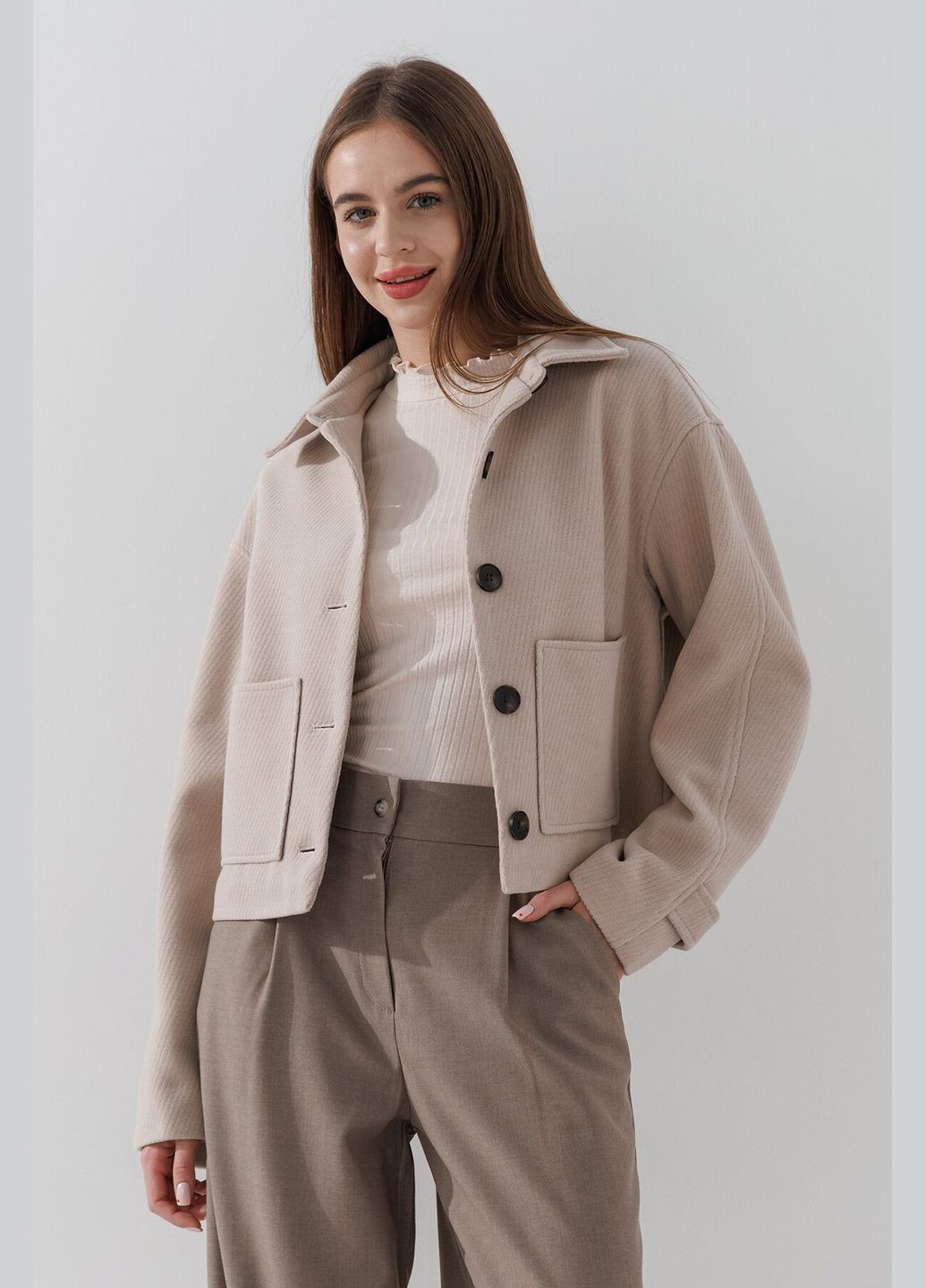 Молочное демисезонное Пальто однотонное женское 5288 Молочный shop (2000990886569) On me